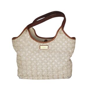 Brahmin Cream and Brown Woven Shoulder Bag